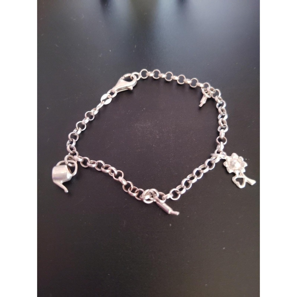 Beautiful Chain Link Charm Bracelet With Charms 925 Sterling Silver